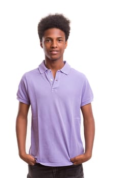 A casual young black boy posing isolated