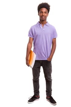 Young african student posing isolated over a white background