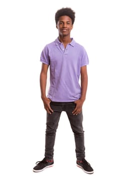 A casual young black boy posing isolated