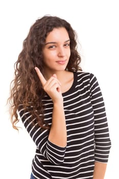 Studio shot: Young woman having a great idea