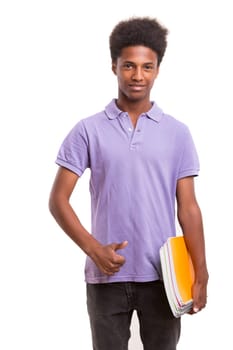 Young african student posing isolated over a white background