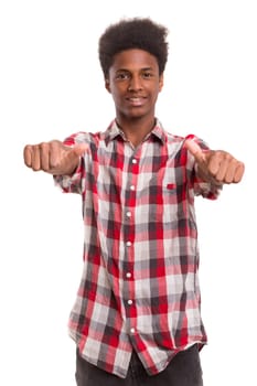 A casual young black boy posing isolated