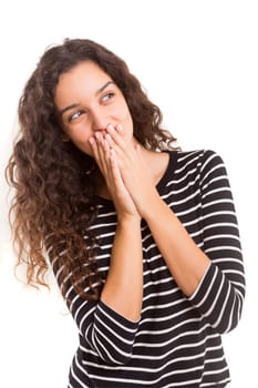 Surprised young woman isolated over white background