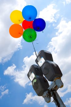 Low angle view of balloons tide with a pole, Washington DC, USA