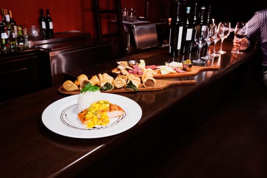 Food at a bar counter