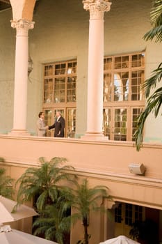 Businessmen shaking hands in a hotel, Biltmore Hotel, Coral Gables, Florida, USA