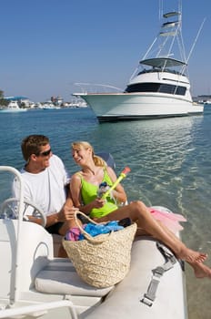 Mature couple on an inflatable raft