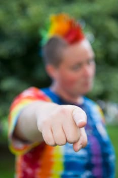 Close_up of a lesbian woman pointing forward, Washington DC, USA