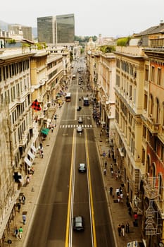 High angle view of a street in a city, Via Venti Settembre, Corte Dei Lambruschini, Genoa, Liguria, Italy