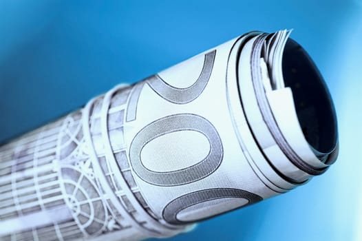 Close_up of a roll of two hundred euro banknotes