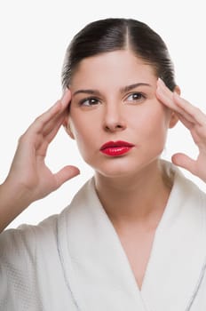 Close_up of a young woman thinking