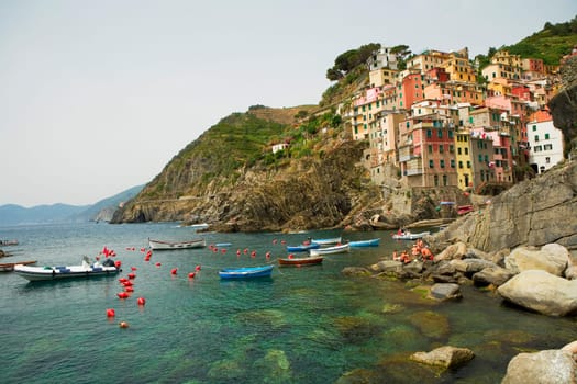 Boats in the sea, Cinque Terre National Park, RioMaggiore, Cinque Terre, La Spezia, Liguria, Italy