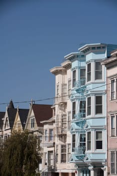 Row of Victorian style houses in a city, Haight_Ashbury, San Francisco, California, USA