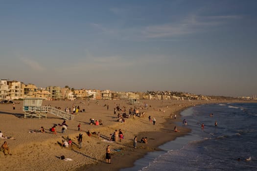 Tourists on the beach, Santa Monica, Los Angeles County, California, USA