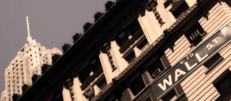 Low angle view of an information sign, Wall Street, Manhattan, New York City, New York State, USA