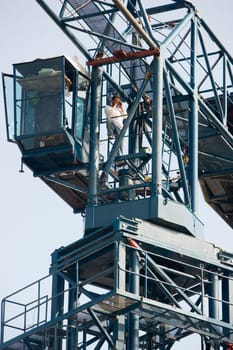 Low angle view of a man working at a construction site