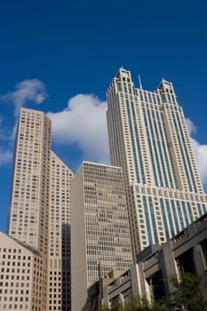 Low angle view of buildings in a city, Chicago, Illinois, USA