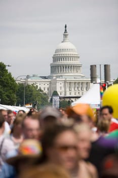 Crowd in a gay pride parade, Washington DC, USA