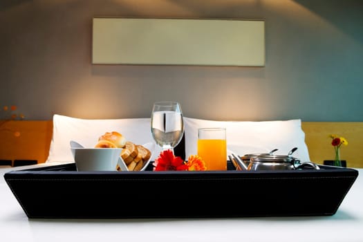 Breakfast tray on a table