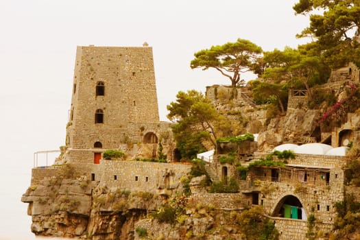 Tower in a town, Positano, Amalfi Coast, Salerno, Campania, Italy