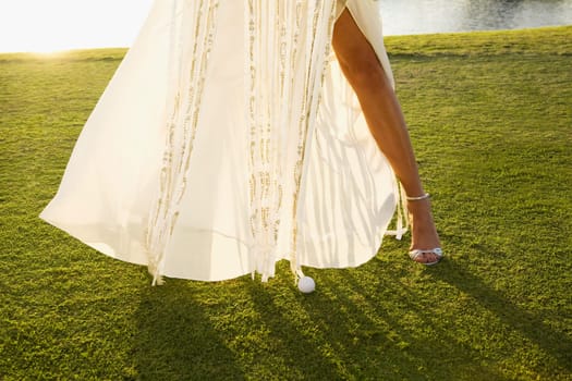 Bride standing in a golf course, Biltmore Golf Course, Coral Gables, Florida, USA