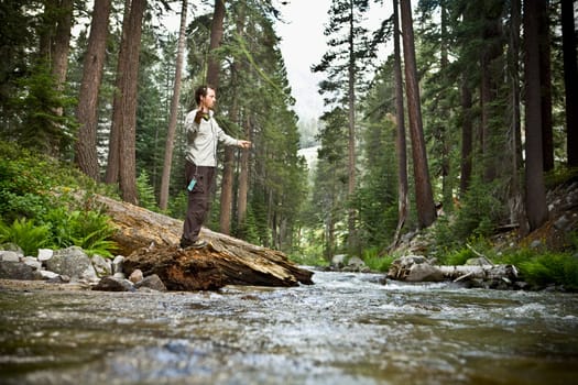 Man fishing in a river