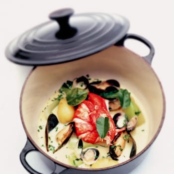 Close_up of seafood in a saucepan