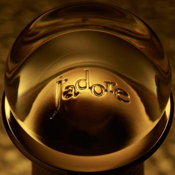 St.Petersburg, Russia - March 2020 - J'adore label on the top of the perfume lid J'adore L'Or. Product  from Christian Dior