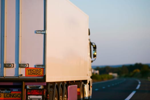 Truck moving on the road, Autoroute A10, Loire Valley, France