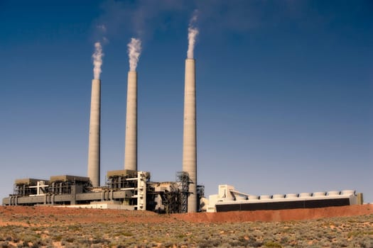 Power plant on an arid landscape, Navajo Power Plant, Page, Arizona, USA