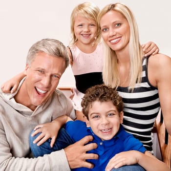 Family sitting on a staircase
