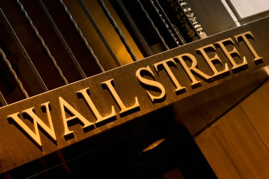 Low angle view of an information sign on a building, Wall Street, Manhattan, New York City, New York State, USA