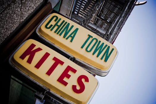 Close_up of signboards, Chinatown, San Francisco, California, USA
