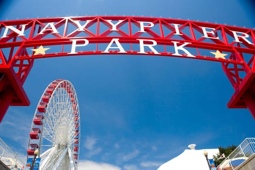 Low angle view of ferris wheel in an amusement park, Navy Pier Park, Navy Pier, Chicago, Illinois, USA