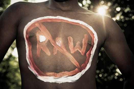 Close_up of text on a gay manŽs chest, DuPont Circle, Washington DC, USA