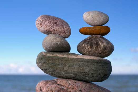 Stacks of pebbles at the seaside