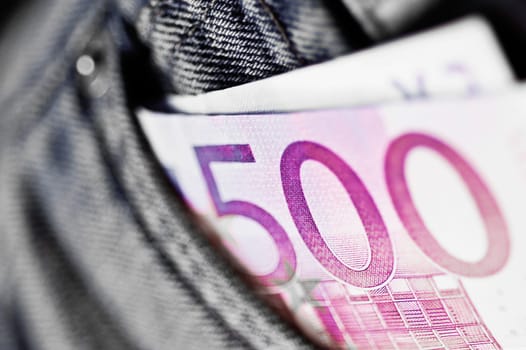 Close_up of European union banknotes in a back pocket