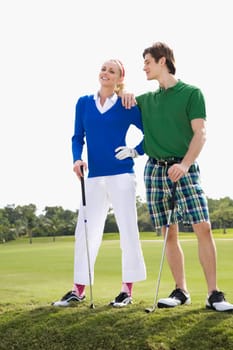 Couple standing in a golf course, Biltmore Golf Course, Coral Gables, Florida, USA