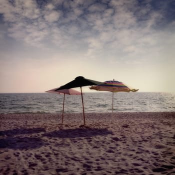 Beach umbrellas on the beach