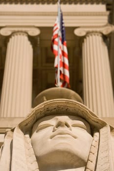 Close_up of a statue in front of a temple, Masonic Temple, Washington DC, USA