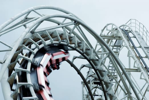 Low angle view of a rollercoaster in motion