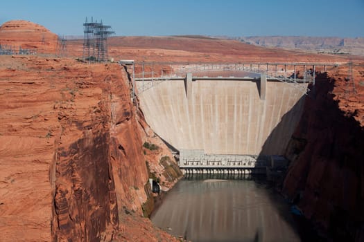 High angle view of a dam, Glen Canyon Dam, Lake Powell, Colorado River, Page, Arizona, USA
