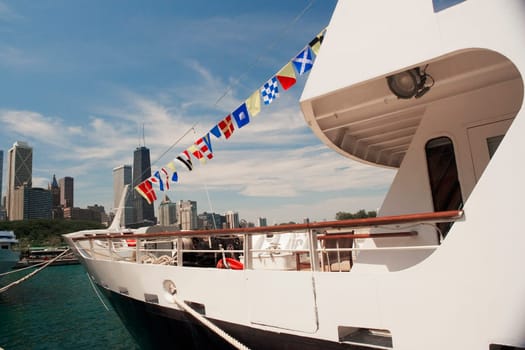 Passenger ship moored at a pier, Navy Pier, Chicago, Illinois, USA