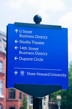 Close_up of an information board in a city, Logan Circle, Washington DC, USA