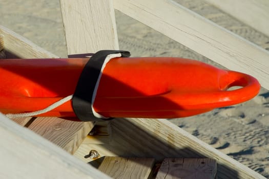Close_up of a float on a wooden staircase on the beach, Miami, Florida, USA