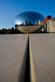 Bean sculpture at a Town square, The Bean, Cloud Gate, Millennium Park, Chicago, Illinois, USA