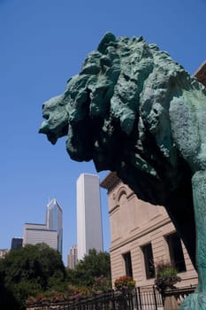 Statue of lion outside an art museum, Art Institute of Chicago, Chicago, Illinois, USA