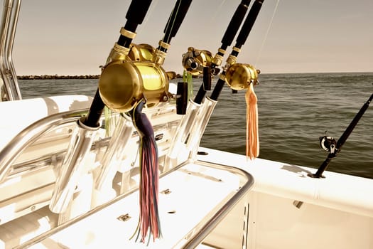 Fishing rods in a speedboat