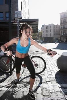 Woman exercising with resistance bands