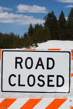 Close_up of road closed sign, Yellowstone National Park, Wyoming, USA